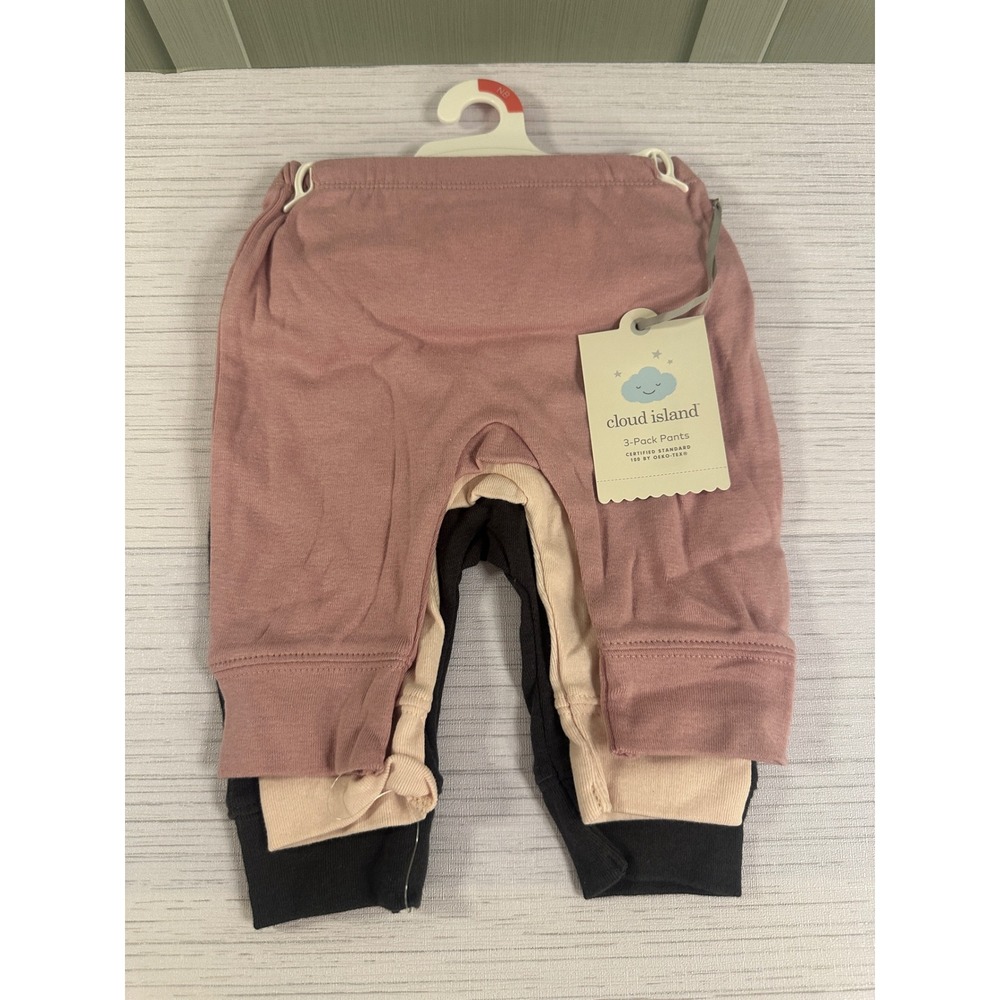 Cloud Island Newborn Baby Pants 3 Pack Pink Peach Grey NB-0M OEKO-TEX NWT
